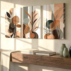 3 Pieces Abstract Botanical Earth Tones Large Wall Art Set for Living Set Of 3