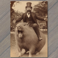 Art Print Capybara Rider Man Top Hat Unique Victorian Animal Humor Funny