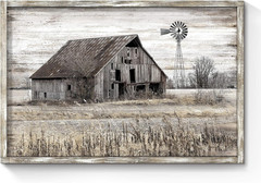 Rustic Farmhouse Wall Art: Vintage Barn & Windmill Framed Picture Decor