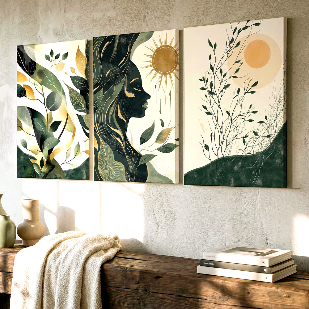 3 Pieces Abstract Nature Sun Large Wall Art Set for Living Room Set Of 3