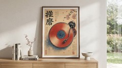 Vintage Japanese Vinyl Record Poster Retro Turntable Wall Art Cherry Blossom Pri