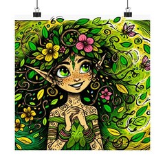 Matte Square Poster Wall Art Whimsical Forest Spirit Floral Adornments Fairy Elf