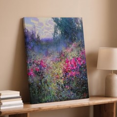 Colorful Floral Garden Canvas Wall Art Abstract Nature Painting Pink Purple Blue