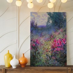 Colorful Floral Garden Canvas Wall Art Abstract Nature Painting Pink Purple Blue