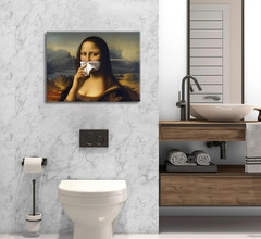 Funny Mona Lisa Bathroom Canvas Wall Art Pinching Nose Wall Decor Classical Pain