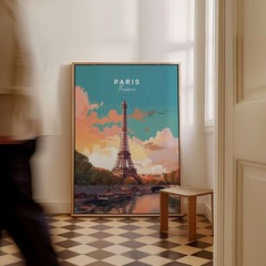Paris Eiffel Tower Poster, France Travel Wall Art Decor