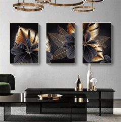 Black Grey Golden Plant Leaf Painting Nordic Wall Art For Living Room Home Decor