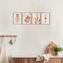 Boho Abstract Wall Art Set (4) – Coral Line Canvas Prints in Frames Living Room