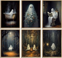 6Pcs Ghost Halloween Wall Art Gothic Poster Set 8x10in