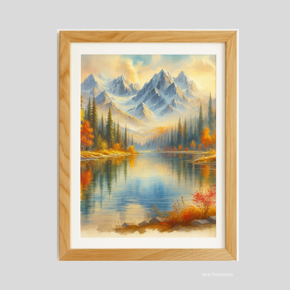 Autumn Mountain Landscape Watercolor Printable Wall Art Digital Download
