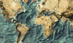 World Bathymetrical Map, World 2D Relief Map, World Vintage Map – 2D Flat