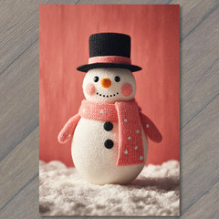 Art Print Snowman Pink Scarf Black Hat Winter Christmas Cute Holiday Cheer Whims