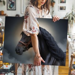 Black Horse Canvas Wall Art Elegant Horse Portrait Print for Rustic Home Decor