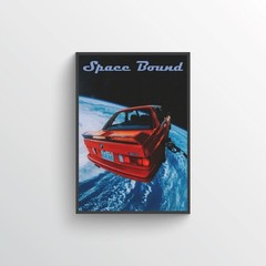 BMW E30 Space Poster – Retro Futuristic Car Wall Art Print, Vintage, Unframed