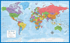 Laminated World Map Poster – Wall Chart Map of Earth – 18″ X 29″ (Blue)