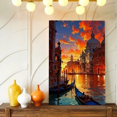 Canvas Venice Canal Sunset Gondola Cityscape Italian Architecture Poster Print