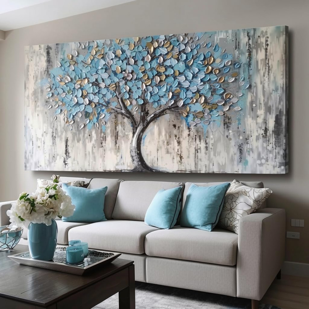 Abstract Tree of Life Canvas Art – Modern Blue Wall Decor for Home 50x100cm