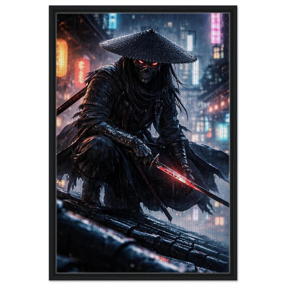 Undead Samurai Dark Cyberpunk Skull Warrior Neon Fantasy Gothic Anime Wall Art