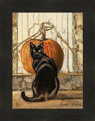 BLACK CAT by Bonnie Mohr 16×20 Cat Autumn Fall Halloween Pumpkin FRAMED WALL ART