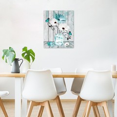 Teal Floral Wall Art for Living Room Blue and White Daisy Flower with Butterf…