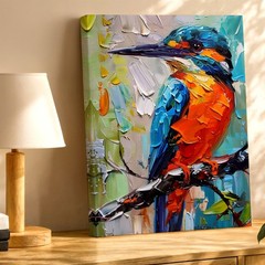 Wall Art Colorful Kingfisher Bird Canvas Painting Textured Palette Knife Decor