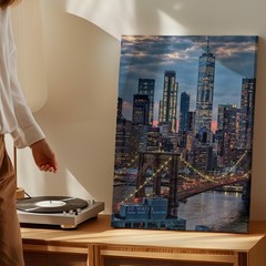 New York City Skyline Canvas Wall Art Brooklyn Bridge Night Light Decor Print
