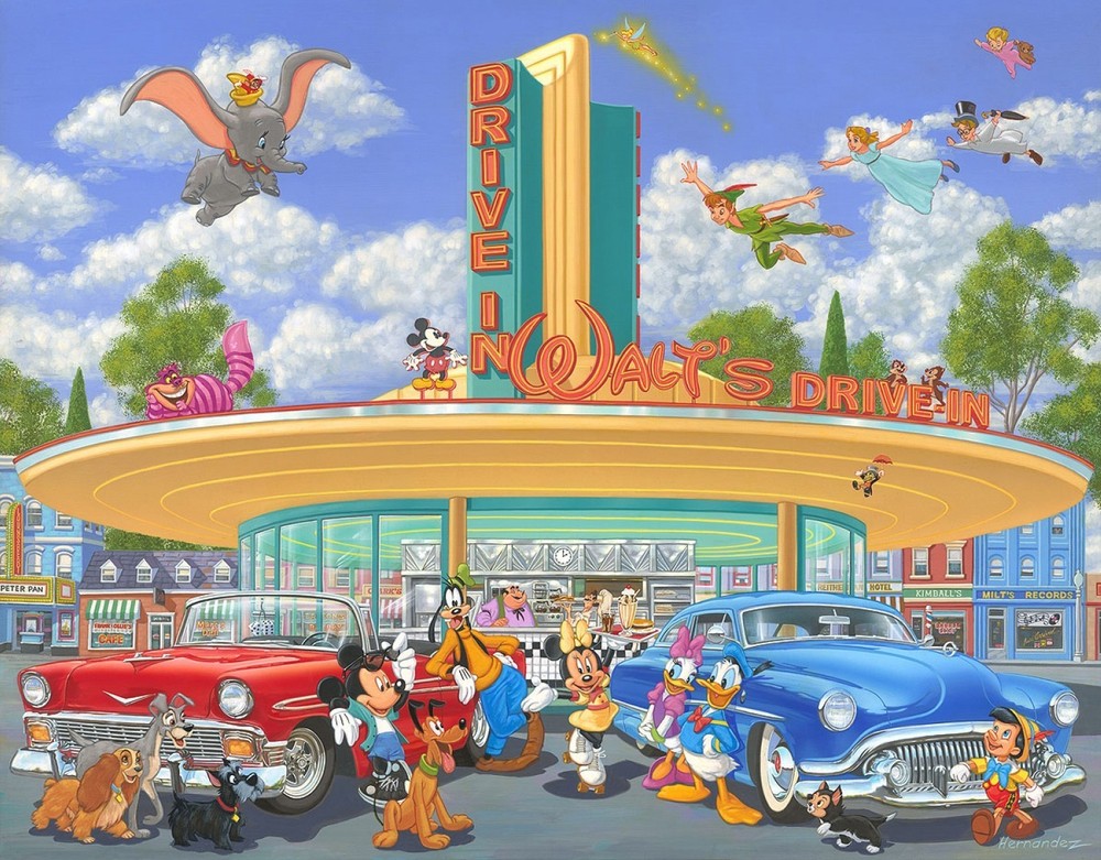 canvas art print giclée – poster – Pillow. 50’s drive in diner vintage