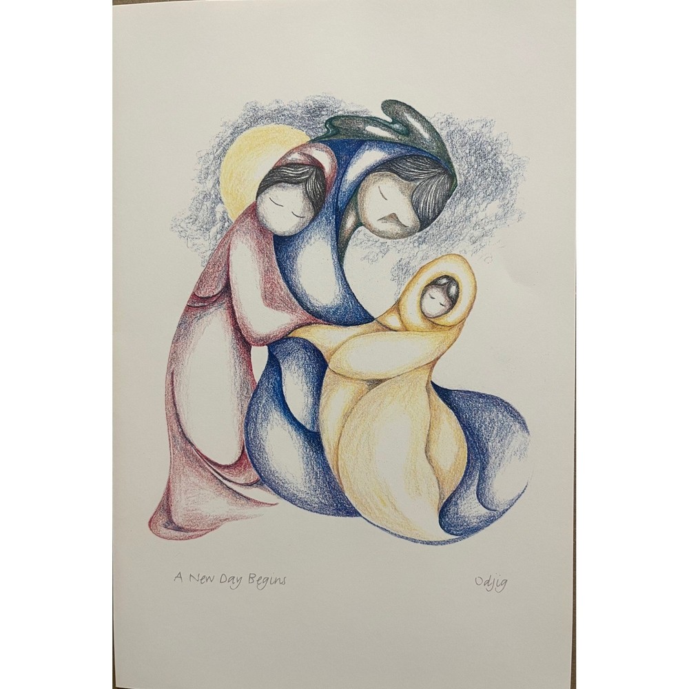 Daphne Odjig Canadian Indian A New Day Begins Card Series Signed Colored 9″x6″