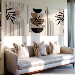 3 Pieces Modern Abstract Geometric Botanical Neutral Large Wall Art Set Of 3