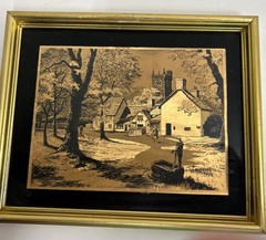Lionel Barrymore Etched Gold Foil Print Framed Mid-Century Modern 10 1/2 “ VTG