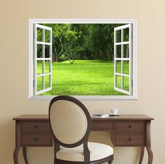 Wall Mural – Garden Green Grass | Creative Window View Wall Decor – 24″x32″