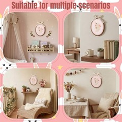 Pink Bunny Nursery Wall Art Vintage Oval Framed Wall Decor with Bow Rustic Co…