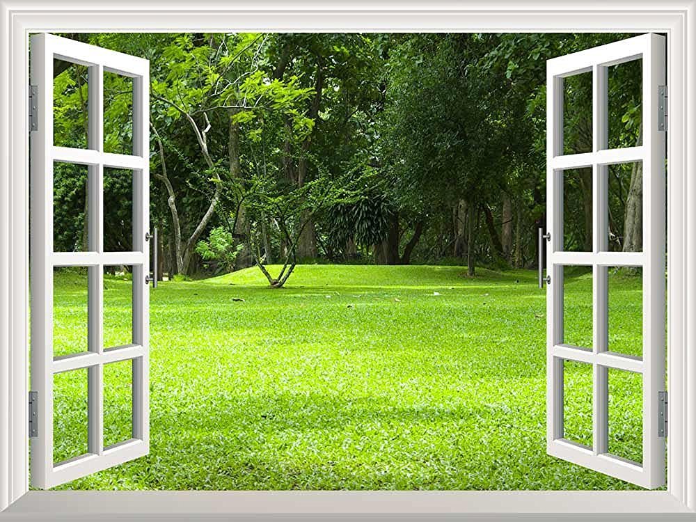 Wall Mural – Garden Green Grass | Creative Window View Wall Decor – 24″x32″