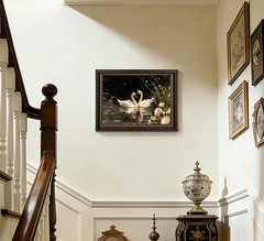 Framed Classical Swan Canvas Wall Art Romantic White Swan Painting Picture Wa…