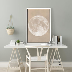 Wall26 Beige Toned Lunar Canvas Print Full Moon Realism Framed Wall Art