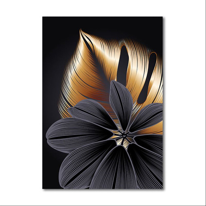 Black Grey Golden Plant Leaf Painting Nordic Wall Art For Living Room Home Decor