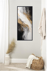 Luxe Drift Modern Abstract Canvas Art with Beaded Black Frame, 18×40
