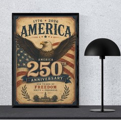 America 250th Anniversary, Patriotic Eagle Wall Art, Freedom Celebration Poster