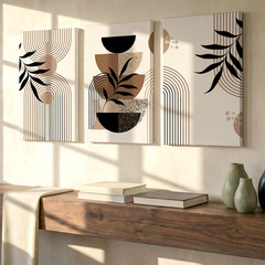 3 Pieces Modern Abstract Geometric Botanical Neutral Large Wall Art Set Of 3