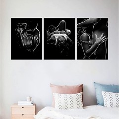 3PCS Black White Sexy Abstract Woman Man Canvas Wall Art Canvas Painting Poster