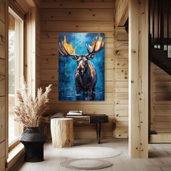 Colorful Moose Oil Painting Print Canvas Wall Art Wildlife Animals Lodge Decor