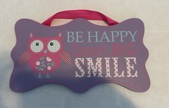 Be Happy Dream Big Smile Owl Hanging Wall Art Purple Pink Kids Bedroom Playroom