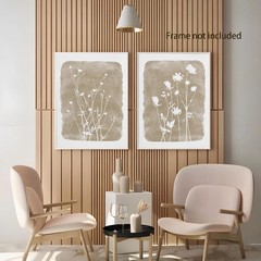 Boho Wildflowers Canvas Wall Art Minimalist Vintage Flower Wall Decor Beige F…