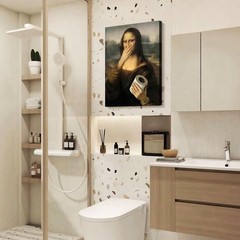 Framed Funny Mona Lisa Bathroom Canvas Wall Art Parody World Famous Paintings…