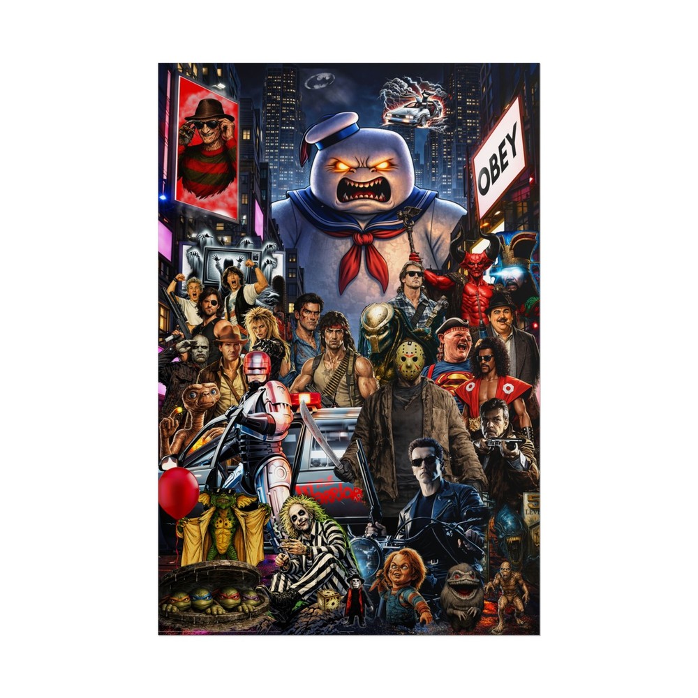 Retro 80s Movie Collage Rolled Poster | Iconic Villains and heroes Pop Culture