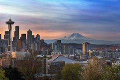 Seattle Sunrise with Mount Rainier Space Needle Photo Art Print Poster 18×12