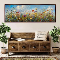 Wildflower Wall Art Panoramic Canvas Print Framed Large Living Room Decor
