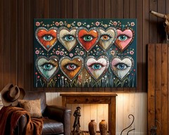 Psychedelic Heart Eye Art Canvas Print: Gothic Jewel-Toned Decor Ready to Hang