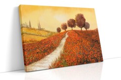 Canvas art print giclée poster pillow. Tuscany Landscape with poppy field