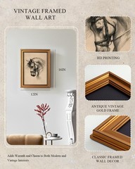 Gold Framed Canvas Prints Wall Art, Vintage Horse Decor, Sketch Animal Painti…
